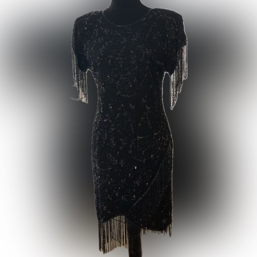Vintage Cocktail Dress Silk Sequin Beaded - Picture 13 of 15